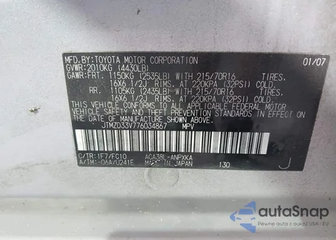 2007 Toyota Rav4 from USA, damaged, VIN JTMZD33V776034867